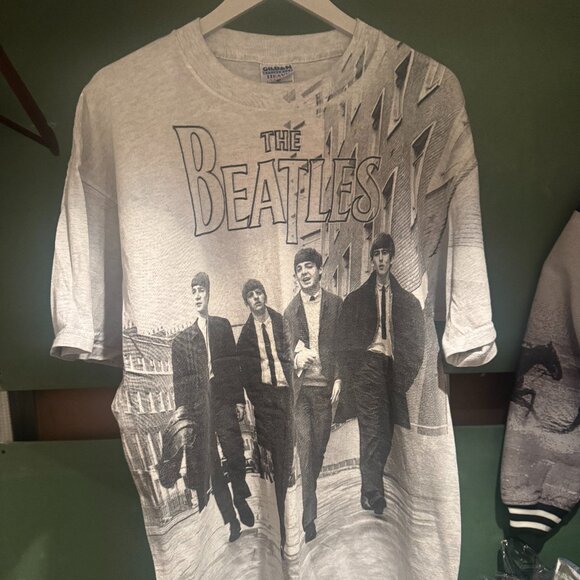 Vintage 90s The Beatles Giant Print Gray Shirt XL Gildan tags - Picture 1 of 7